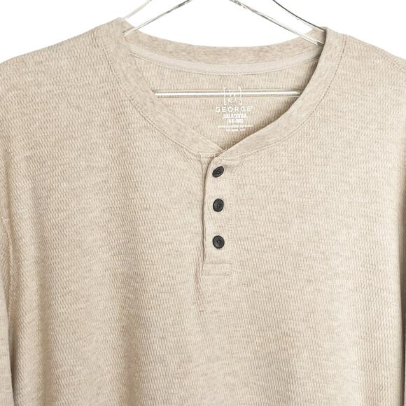George Beige Waffle Knit Thermal Henley Long Sleeve T-shirt Men Size 3XL (54-56) - Picture 3 of 7